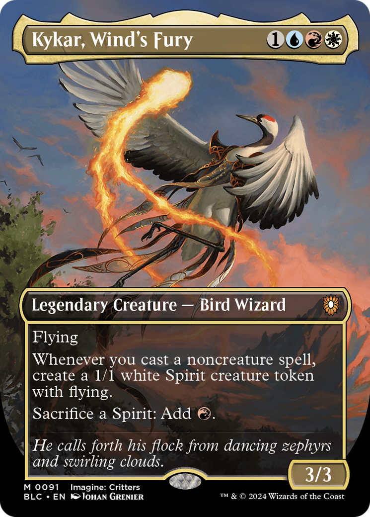 Kykar, Wind's Fury (Borderless) (BLC-091) - Bloomburrow Commander (Borderless) Foil