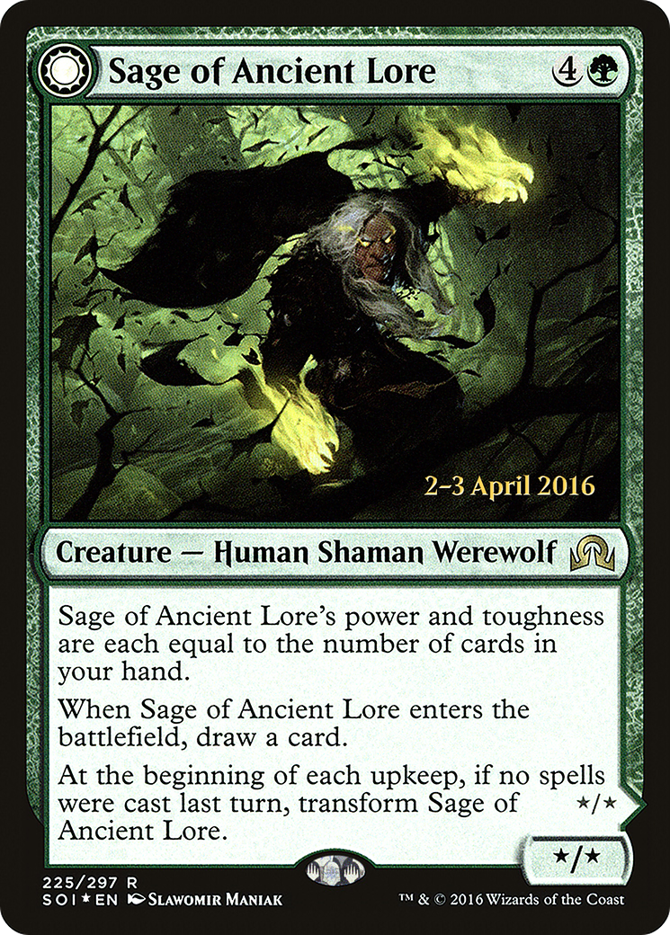 Sage of Ancient Lore (PRE-225) - Shadows over Innistrad Promos: (Double Faced Transform) Foil