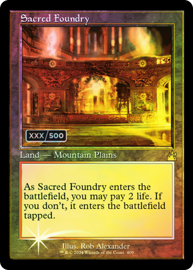 Sacred Foundry (Retro Frame) (Serial Numbered) (RVR-409) - Ravnica Remastered Foil