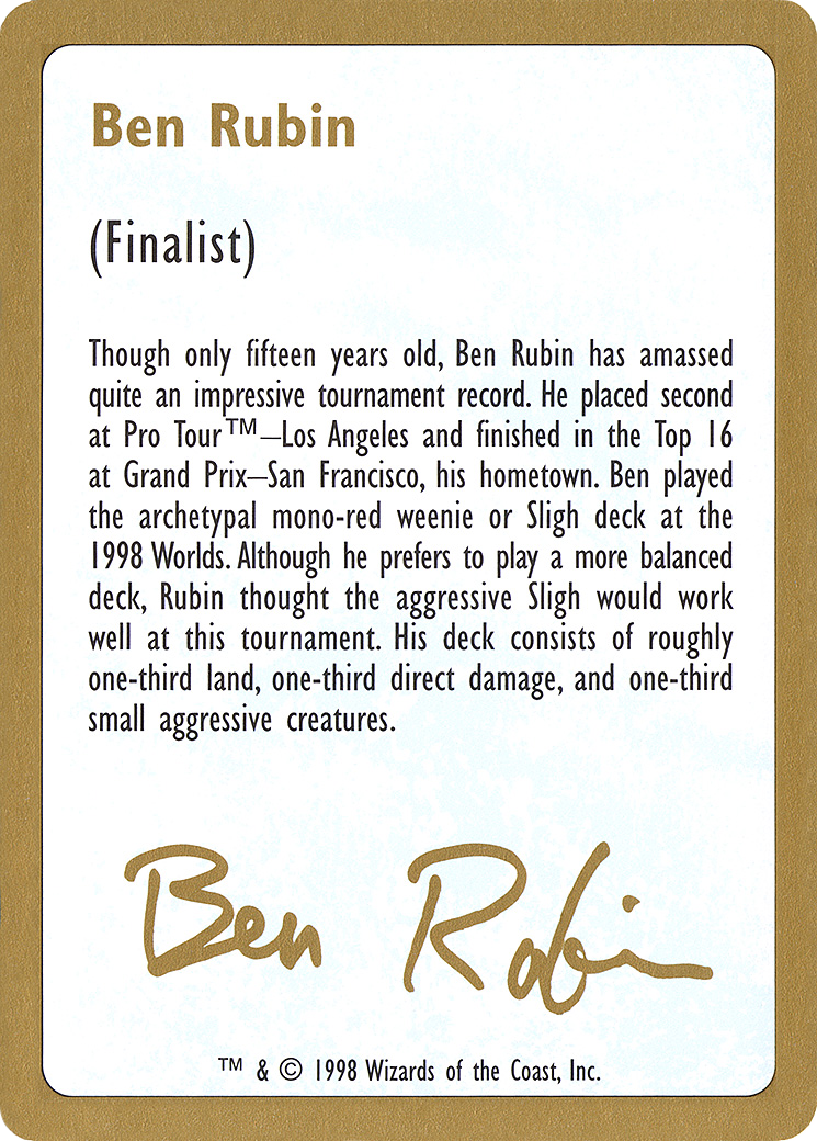 1998 Ben Rubin Biography Card (WCD-) - World Championship Decks 1998