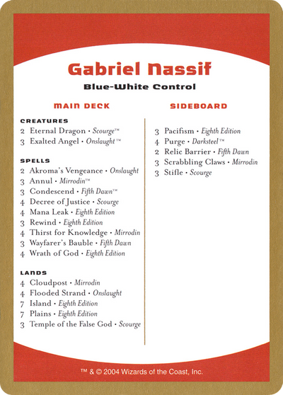 2004 Gabriel Nassif Decklist Card (WCD-) - World Championship Decks 2004