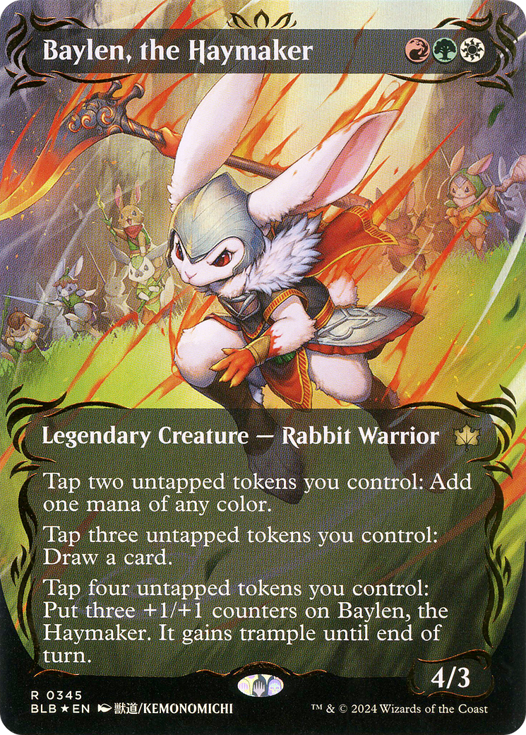 Baylen, the Haymaker (Borderless) (Raised Foil) (BLB-345) - Bloomburrow: (Showcase) (Borderless) Foil