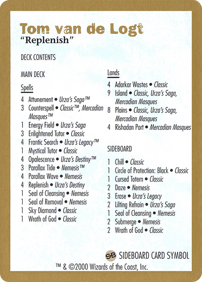 2000 Tom van de Logt Decklist Card (WCD-) - World Championship Decks 2000