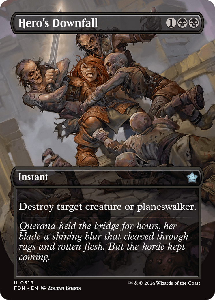 Hero's Downfall (Borderless) (FDN-319) - Foundations (Borderless) Foil
