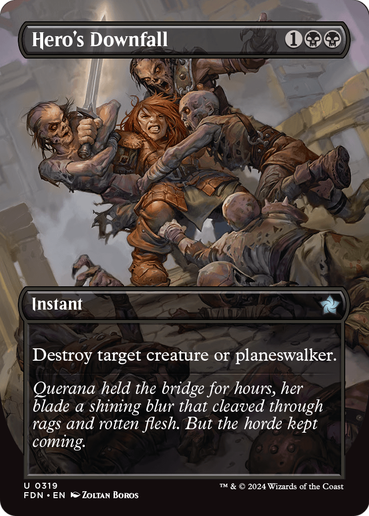 Hero's Downfall (Borderless) (FDN-319) - Foundations (Borderless) Foil