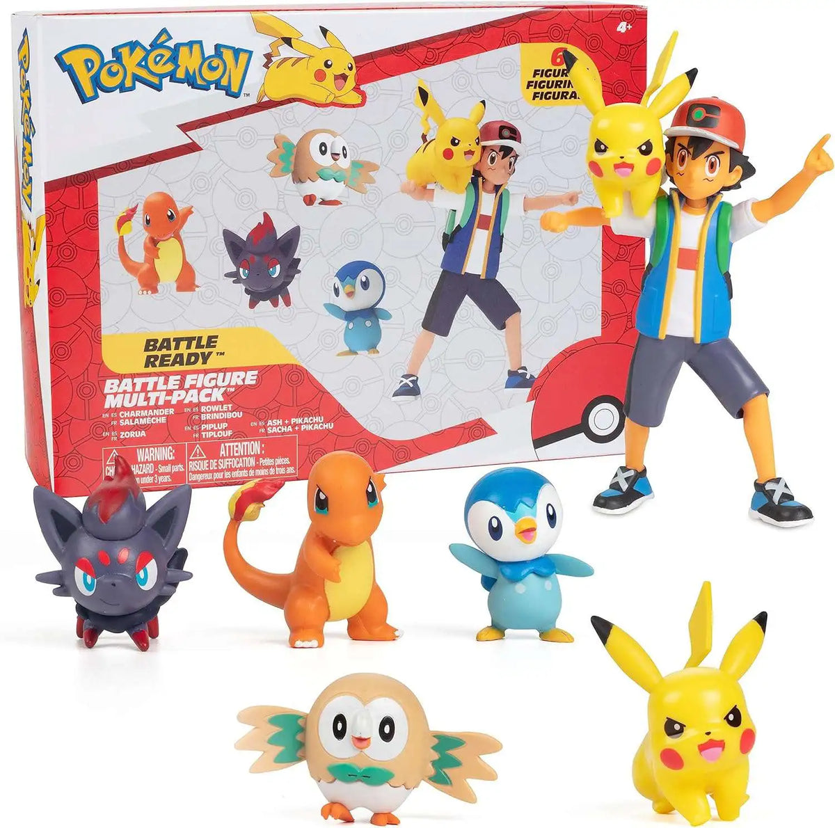 Pokémon Battle Figure: Battle Ready Battle Figure Multi Pack (Charmander, Rowlet, Zorua, Piplup, Ash & Pikachu Mini Figures)