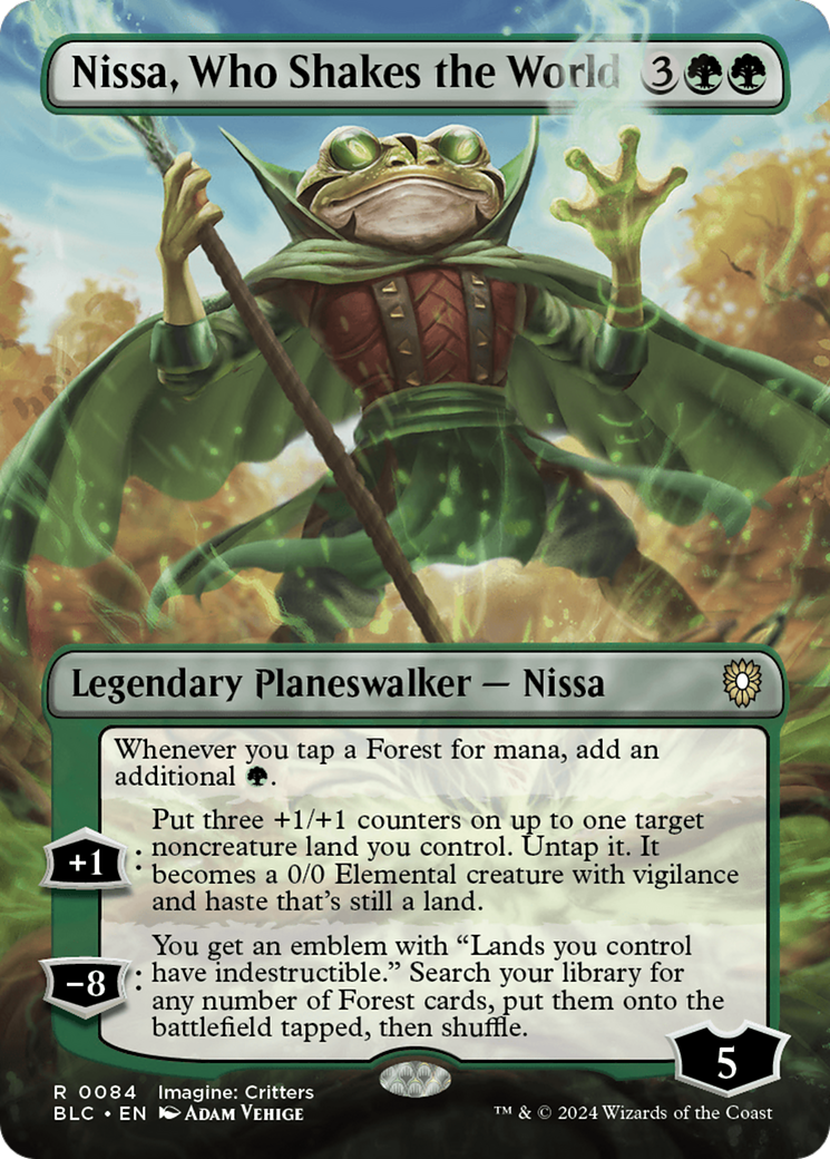 Nissa, Who Shakes the World (Borderless) (BLC-084) - Bloomburrow Commander (Borderless) Foil
