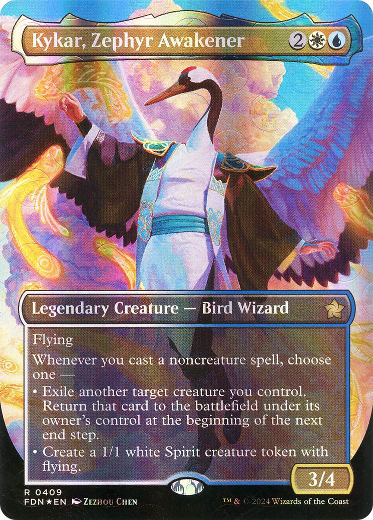 Kykar, Zephyr Awakener (Borderless) (Mana Foil) (FDN-409) - Foundations (Borderless) Foil