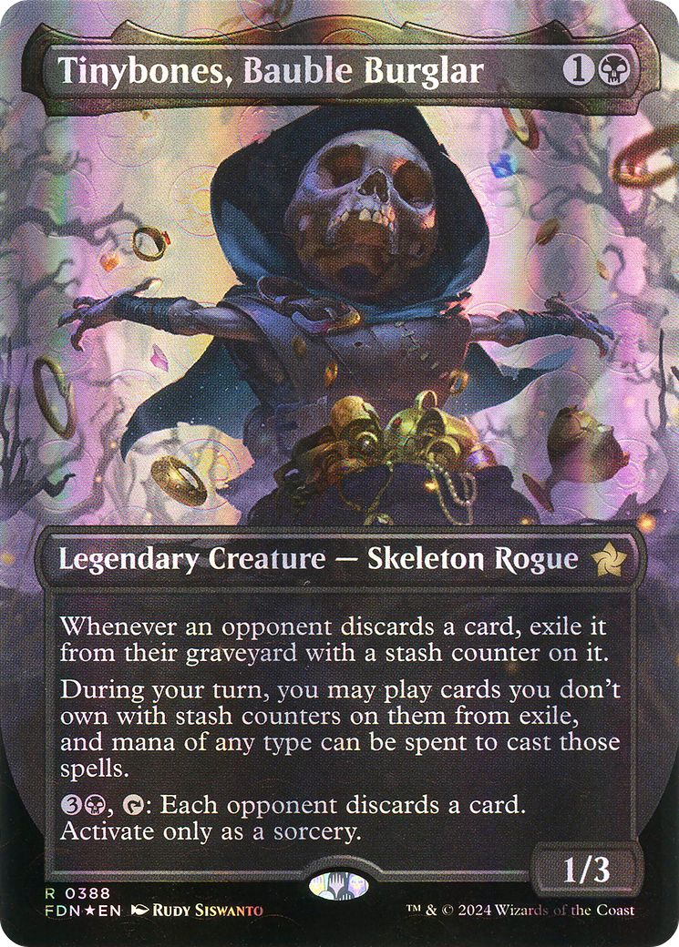 Tinybones, Bauble Burglar (Borderless) (Mana Foil) (FDN-388) - Foundations (Borderless) Foil