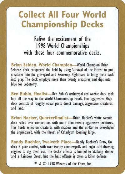 1998 World Championship Advertisement Card (WCD-) - World Championship Decks 1998