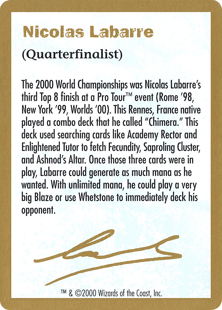 2000 Nicolas Labarre Biography Card (WCD-) - World Championship Decks 2000