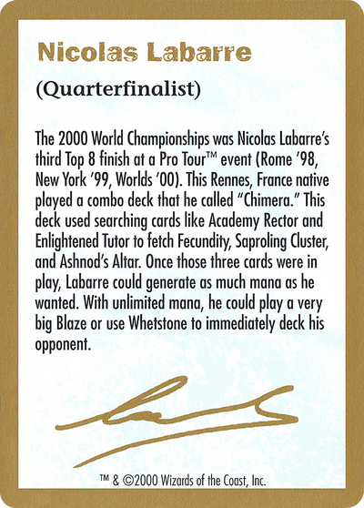 2000 Nicolas Labarre Biography Card (WCD-) - World Championship Decks 2000