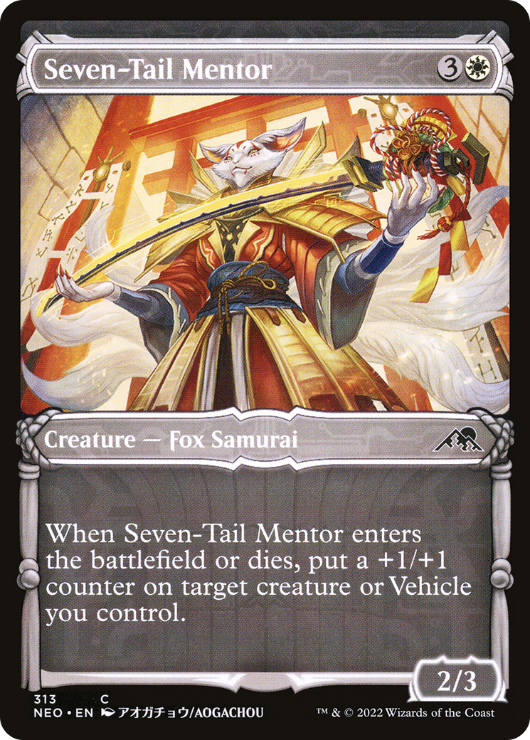 Seven-Tail Mentor (Showcase) (NEO-313) - Kamigawa: Neon Dynasty: (Showcase) Foil
