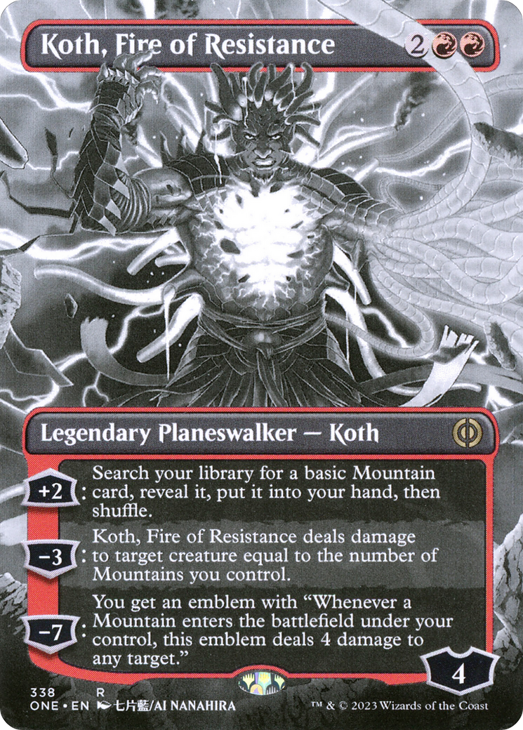 Koth, Fire of Resistance (Borderless) (ONE-338) - Phyrexia: All Will Be One: (Showcase) (Borderless) Foil