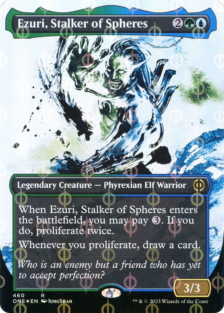 Ezuri, Stalker of Spheres (Showcase) (Step-and-Compleat Foil) (ONE-460) - Phyrexia: All Will Be One: (Showcase) (Borderless) Foil