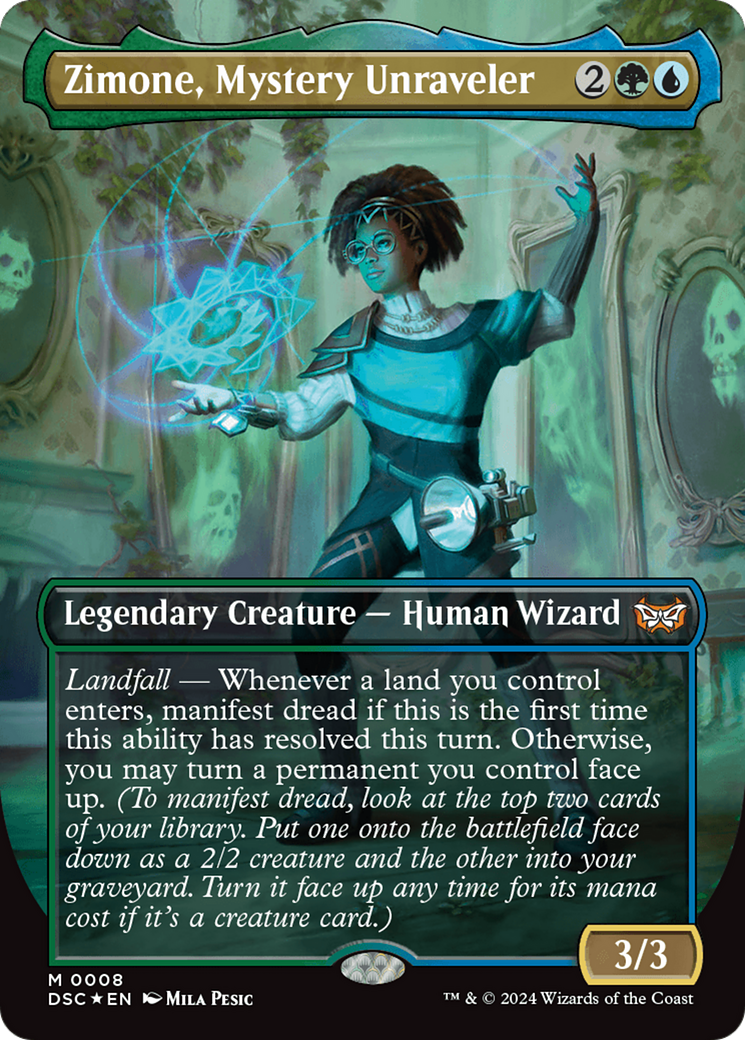 Zimone, Mystery Unraveler (Borderless) (DSC-008) - Duskmourn: House of Horror Commander (Borderless) Foil