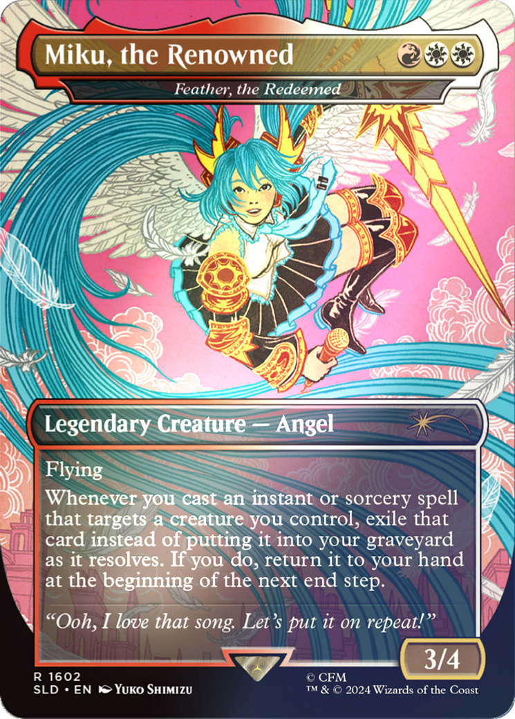Miku, the Renowned - Feather, the Redeemed (Rainbow Foil) (SLD-1602) - Secret Lair Drop / Miku, the Renowned (Borderless) Foil