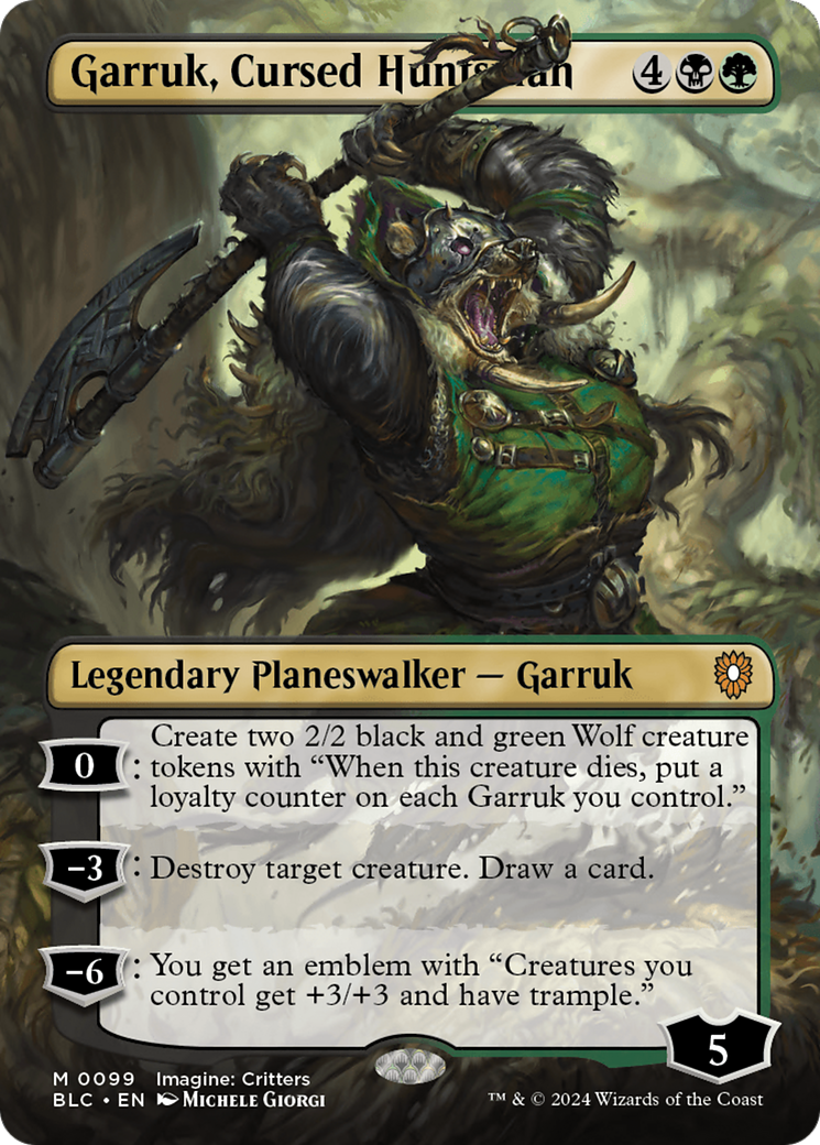 Garruk, Cursed Huntsman (Borderless) (BLC-099) - Bloomburrow Commander (Borderless)
