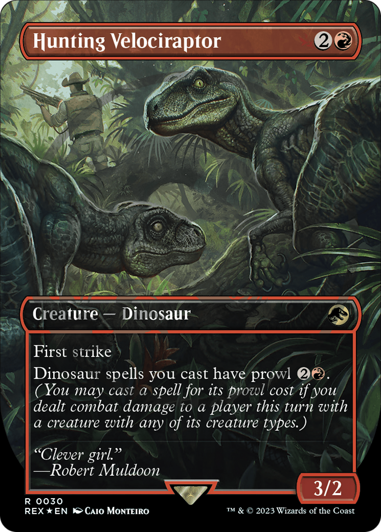 Hunting Velociraptor (Borderless) (Emblem) (REX-030) - Jurassic World Collection (Borderless) Foil