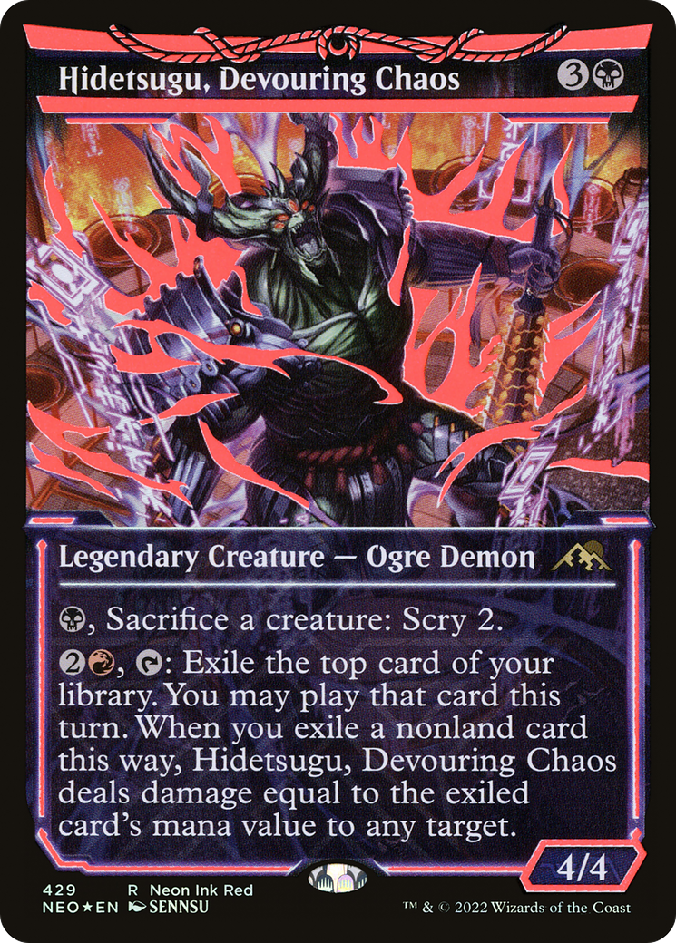 Hidetsugu, Devouring Chaos (Neon Red) (NEO-429) - Kamigawa: Neon Dynasty: (Showcase) Foil
