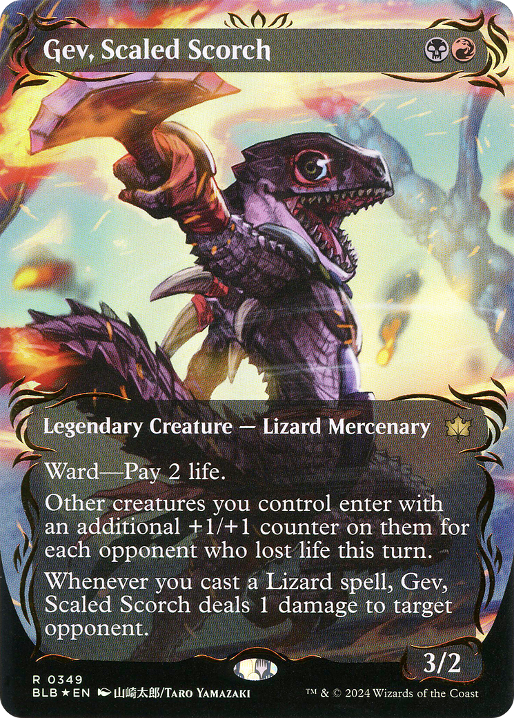 Gev, Scaled Scorch (Borderless) (Raised Foil) [Bloomburrow]