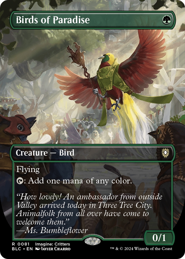 Birds of Paradise (Borderless) (BLC-081) - Bloomburrow Commander (Borderless) Foil