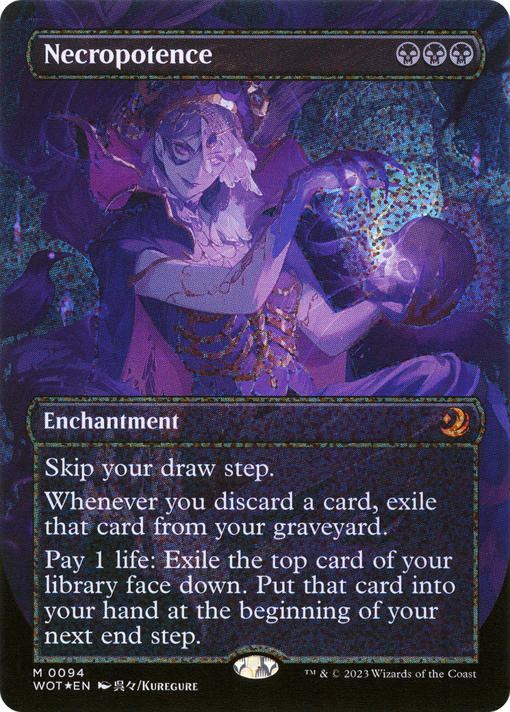 Necropotence (Anime Borderless) (Confetti Foil) (WOT-094) - Wilds of Eldraine: Enchanting Tales (Borderless) Foil