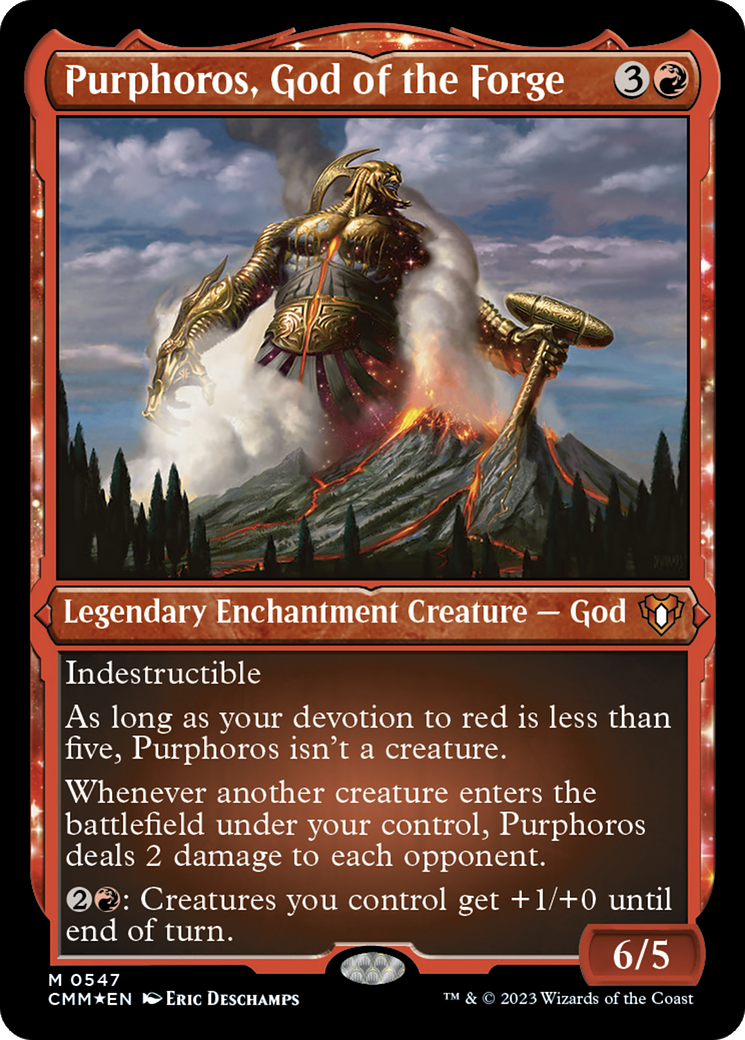 Purphoros, God of the Forge (CMM-547) - Commander Masters: (enchantment) Etched Foil