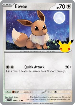 Eevee 118/128  - Holofoil ME 30th Celebration - Common
