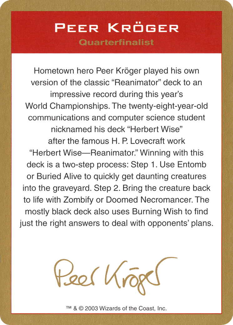 2003 Peer Kroger Biography Card (WCD-) - World Championship Decks 2003