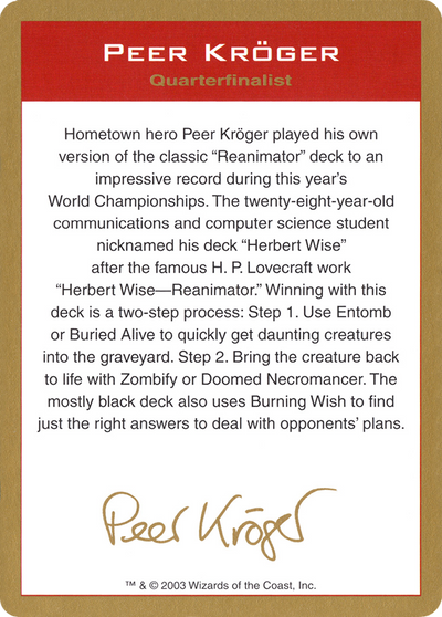 2003 Peer Kroger Biography Card (WCD-) - World Championship Decks 2003