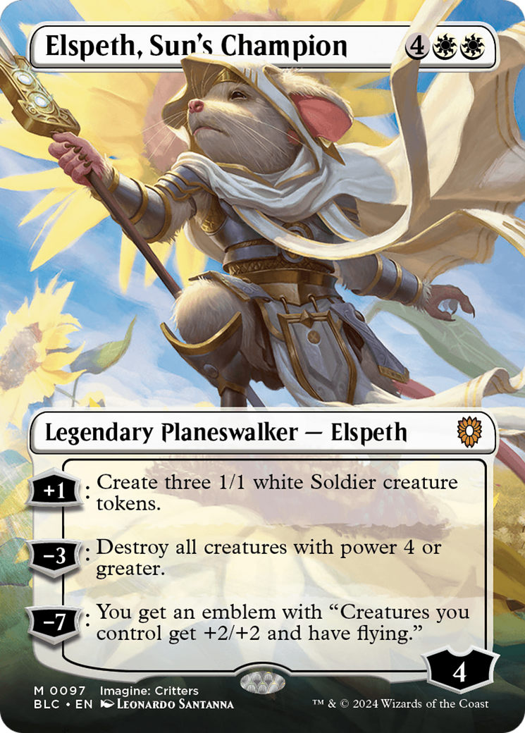 Elspeth, Sun's Champion (Borderless) (BLC-097) - Bloomburrow Commander (Borderless) Foil
