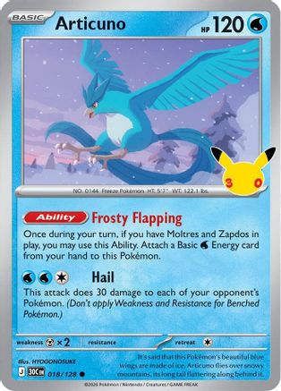 Articuno 018/128  - Holofoil ME 30th Celebration - Common