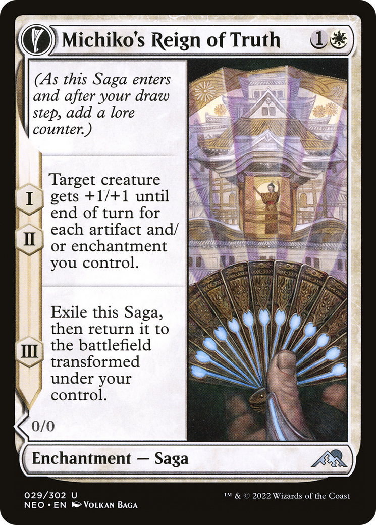 Michiko's Reign of Truth (NEO-029) - Kamigawa: Neon Dynasty: (fandfc, enchantment) Foil