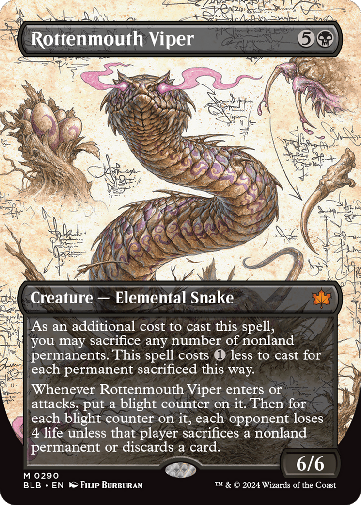Rottenmouth Viper (Borderless) (BLB-290) - Bloomburrow: (Showcase) (Borderless) Foil