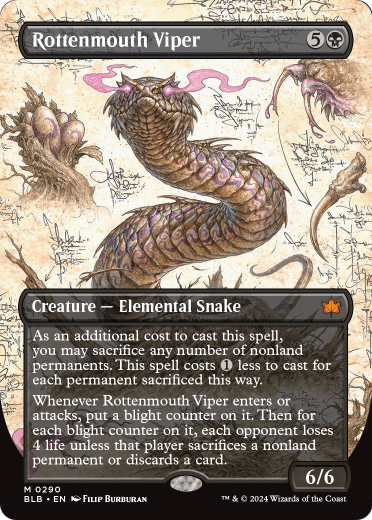 Rottenmouth Viper (Borderless) (BLB-290) - Bloomburrow: (Showcase) (Borderless) Foil
