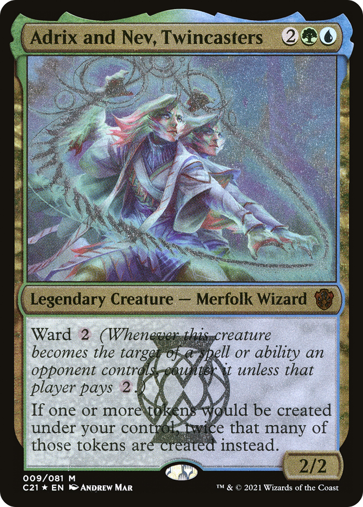 Adrix and Nev, Twincasters (Display Commander) - Thick Stock (C21-009) - Commander 2021 Display Commanders Etched Foil