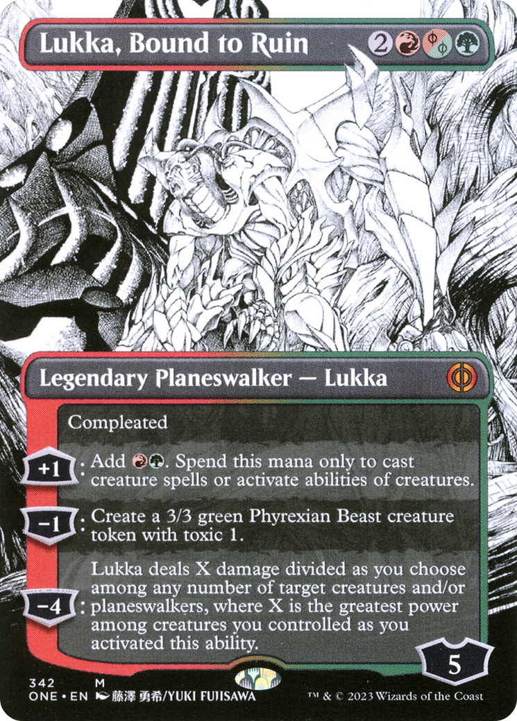 Lukka, Bound to Ruin (Borderless) (ONE-342) - Phyrexia: All Will Be One: (Showcase) (Borderless) Foil