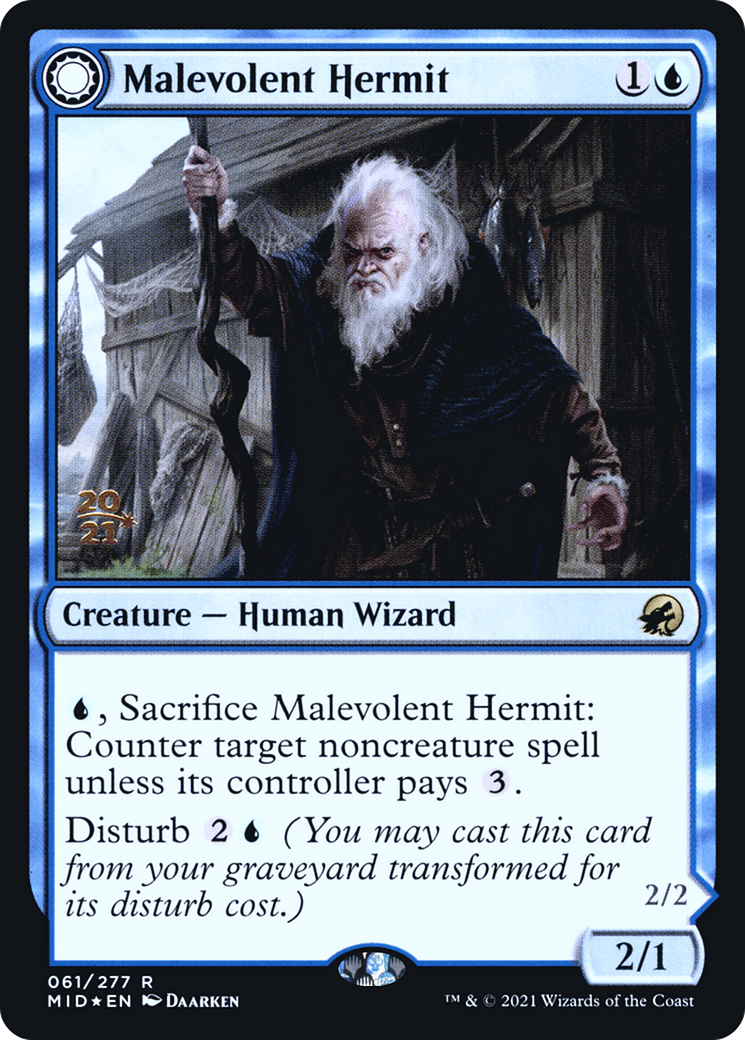 Malevolent Hermit (PRE-061) - Innistrad: Midnight Hunt Promos: (Double Faced Transform) Foil