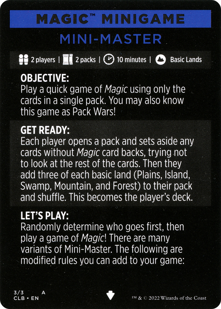Mini-Master // Mini-Master (cont'd) (MCLB-003) - Commander Legends: Battle for Baldur's Gate Minigames