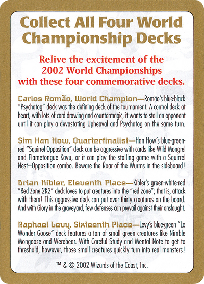 2002 World Championship Advertisement Card (WCD-) - World Championship Decks 2002