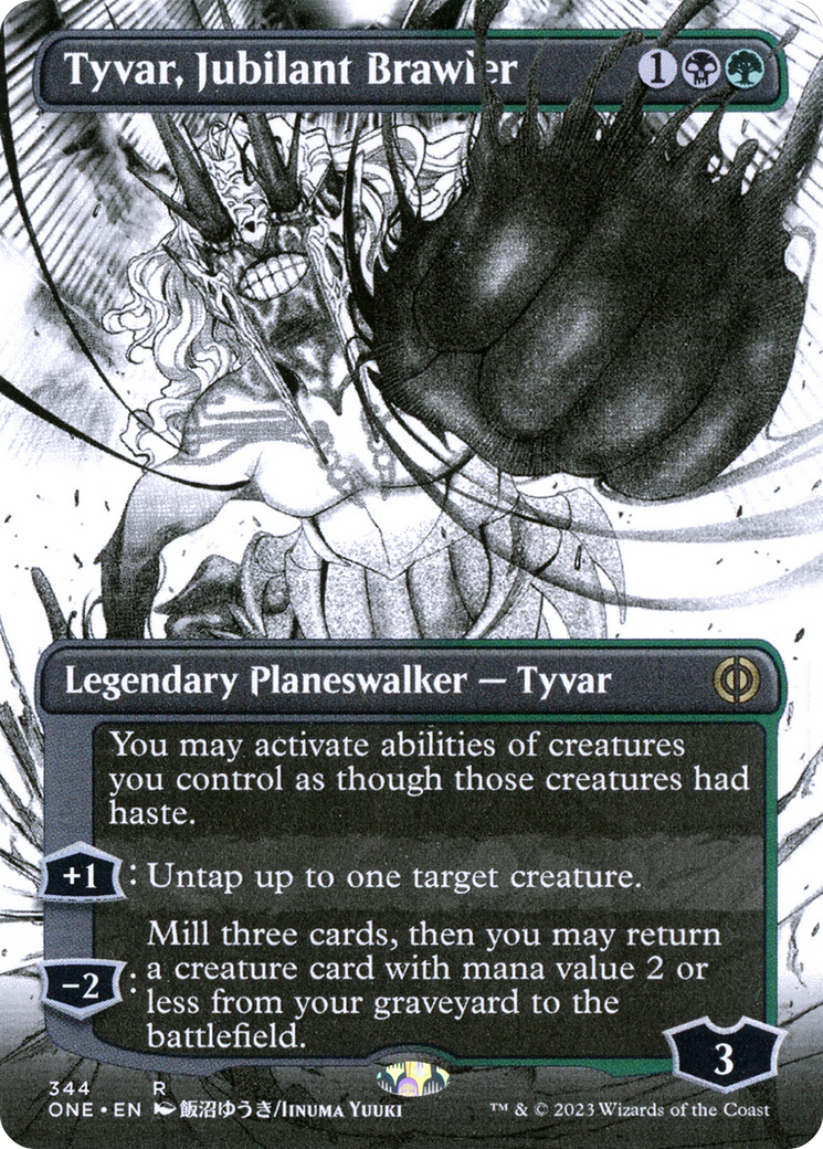 Tyvar, Jubilant Brawler (Borderless) (ONE-344) - Phyrexia: All Will Be One: (Showcase) (Borderless) Foil