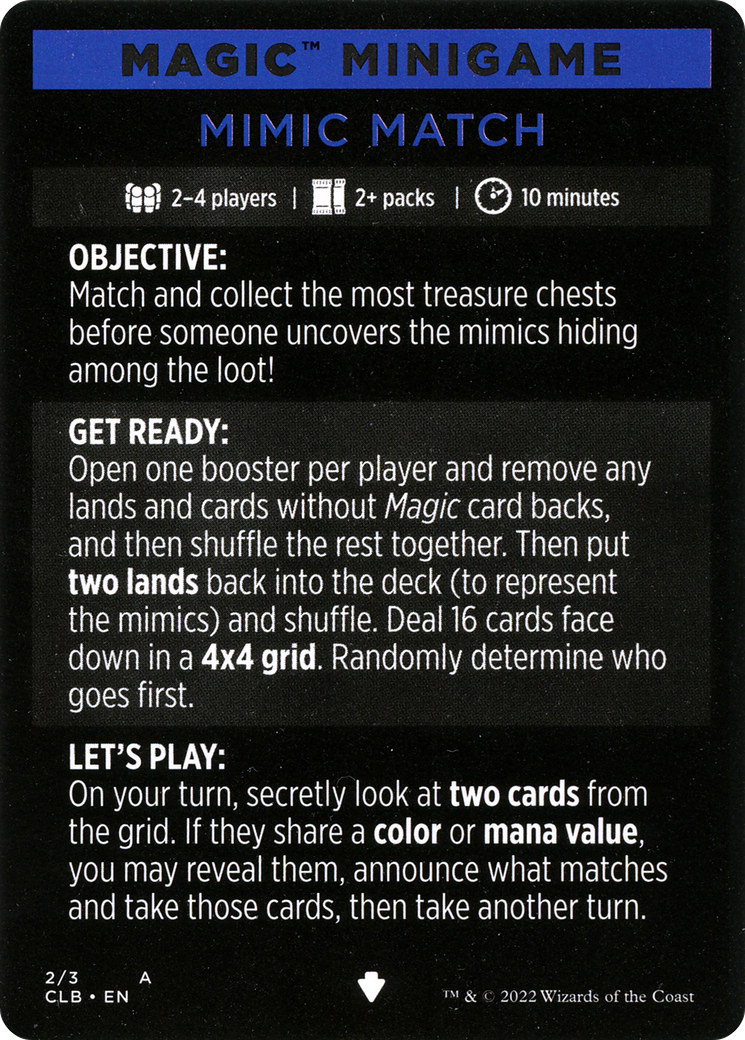 Mimic Match // Mimic Match (cont'd) (MCLB-002) - Commander Legends: Battle for Baldur's Gate Minigames