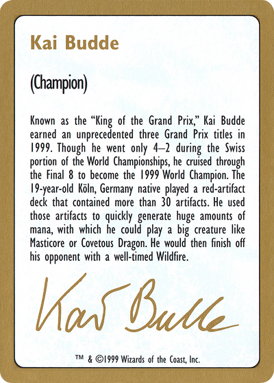 1999 Kai Budde Biography Card (WCD-) - World Championship Decks 1999