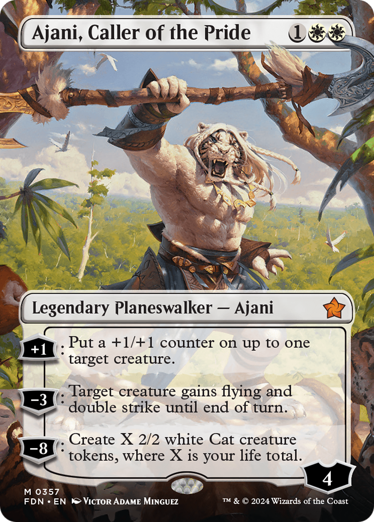 Ajani, Caller of the Pride (Borderless) (FDN-357) - Foundations (Borderless)