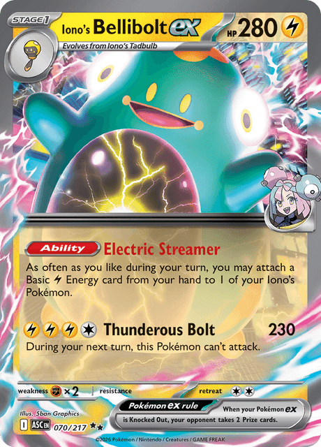 Iono's Bellibolt ex 070/217  - Holofoil ME Ascended Heroes - Double Rare