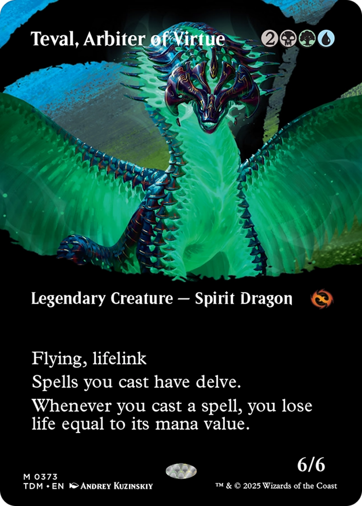 Teval, Arbiter of Virtue (Borderless) (TDM-373) - Tarkir: Dragonstorm: (Showcase) (Borderless) Foil