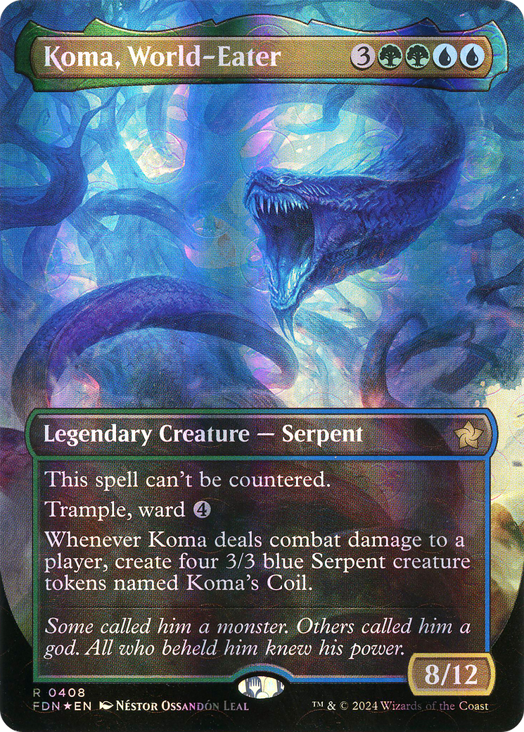 Koma, World-Eater (Borderless) (Mana Foil) (FDN-408) - Foundations (Borderless) Foil
