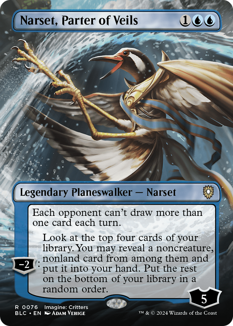 Narset, Parter of Veils (Borderless) (BLC-076) - Bloomburrow Commander (Borderless) Foil