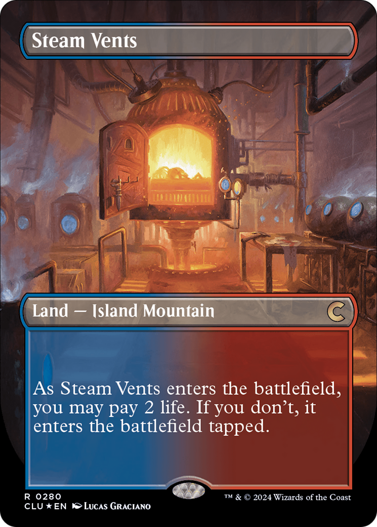 Steam Vents (Borderless) (CLU-280) - Ravnica: Clue Edition (Borderless) Foil